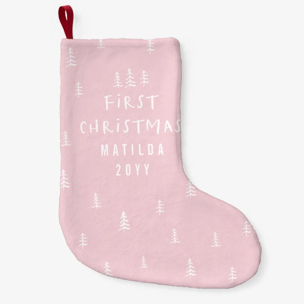 modern elegant baby first christmas blush pink small christmas stocking