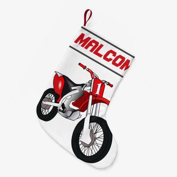 NAME and Age or Number Dirt Bike Motorcycle Small Christmas Stocking
