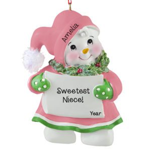 Sweetest Niece Snow Girl PINK Hat Real Pom Pom Ornament