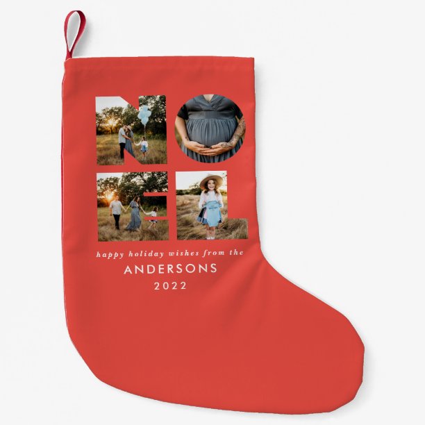 Noel Christmas bold modern 4 photo simple Holiday Small Christmas Stocking