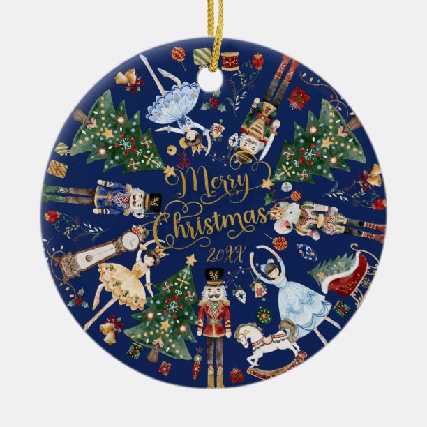 Nutcracker Ballet Vintage Merry Christmas Photo Ceramic Ornament