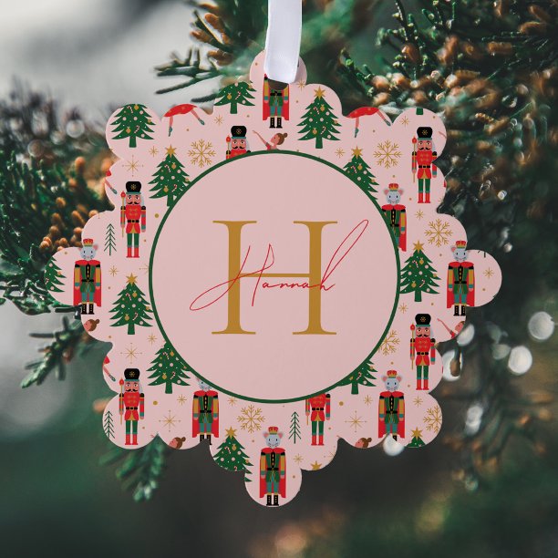 Nutcracker Cute Pink Christmas Wrapping Paper Ornament Card