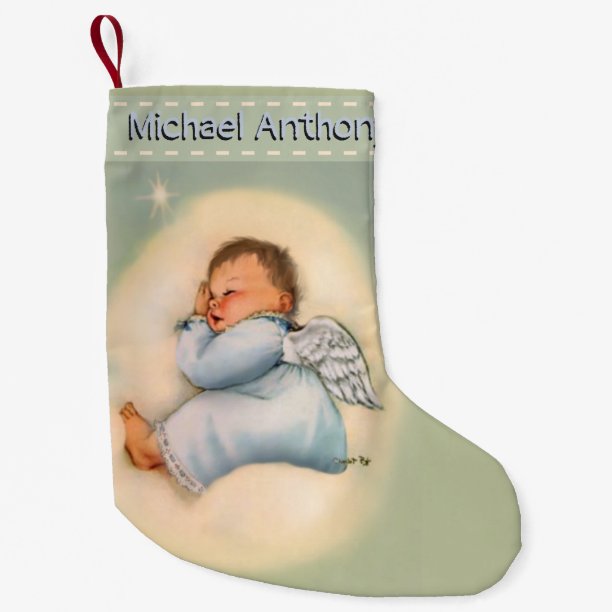 Personalized Baby Boy Vintage Sleeping Angel Small Christmas Stocking