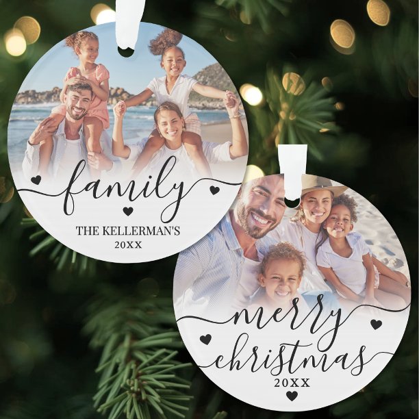 Personalized Double Sided Family 2 Photo Christmas Ornament