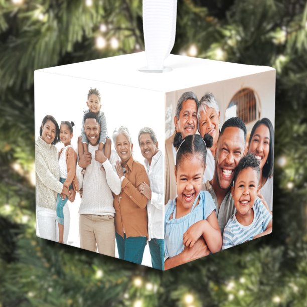 Personalized Keepsake Family Photo Christmas Cube Ornament