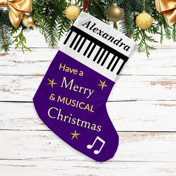 Piano Keys Purple Musical Instrument Custom Name Small Christmas Stocking