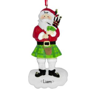 Scottish Santa Wearing Kilt And Holding Bagpipes Ornament