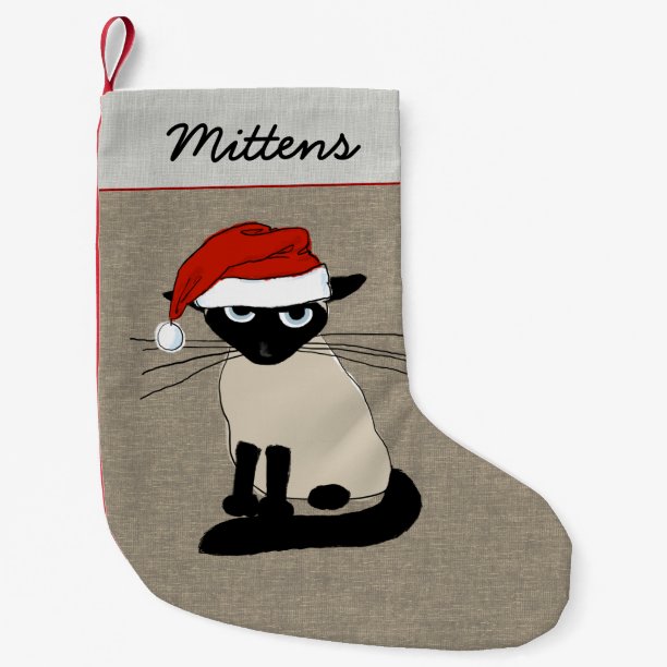 Siamese Santa Claws Funny Kitty Cat Holiday Xmas Small Christmas Stocking