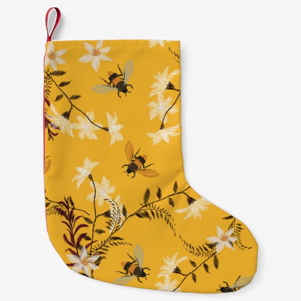 Vintage Bee & Butterfly: Embroidered Floral Art Small Christmas Stocking