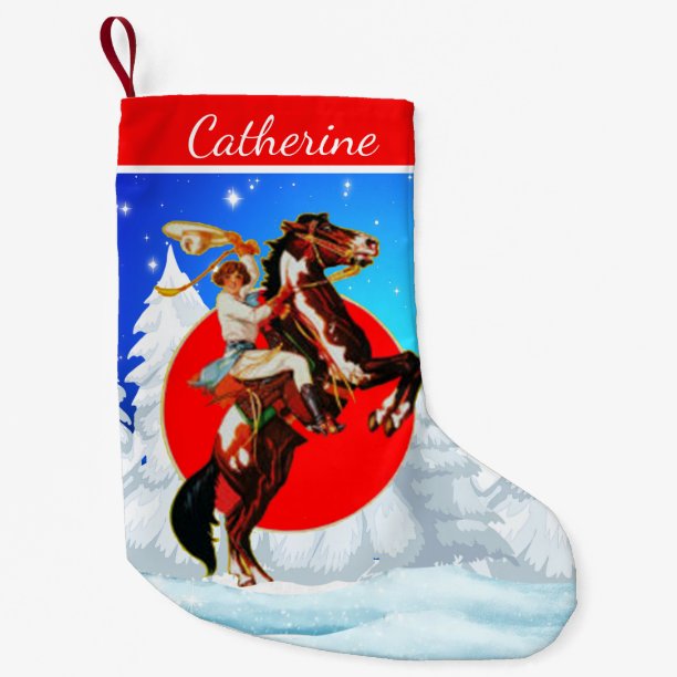 Vintage Western Cowgirl on Rearing Horse Small Christmas Stocking