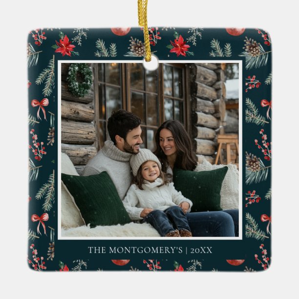 Winter Botanicals Elegant Photo Christmas Ceramic Ornament