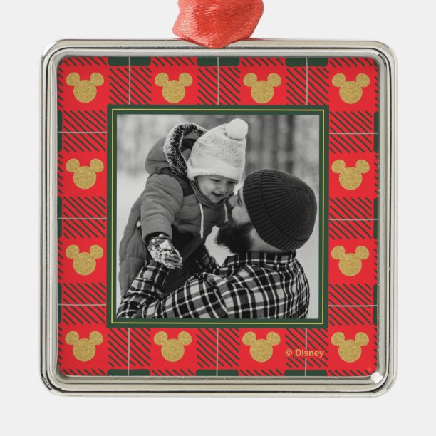 Yuletide Joy Mickey Christmas Plaid Pattern Metal Ornament