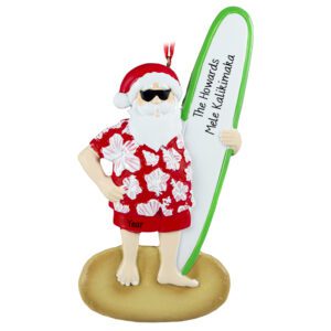 Mele Kalikimaka Hawaiian Santa Surfer Ornament