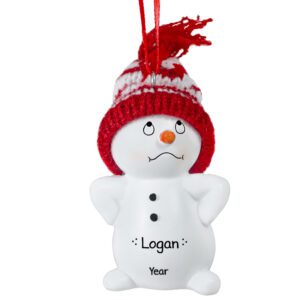 Personalized Snowman Wearing Knitted Hat Hand Hands on Hips Ornament