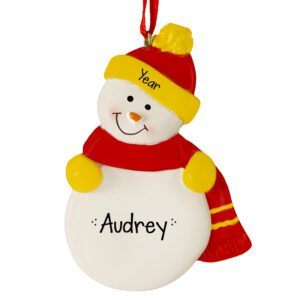 Personalized Cute RED And YELLOW Snowman Ornament
