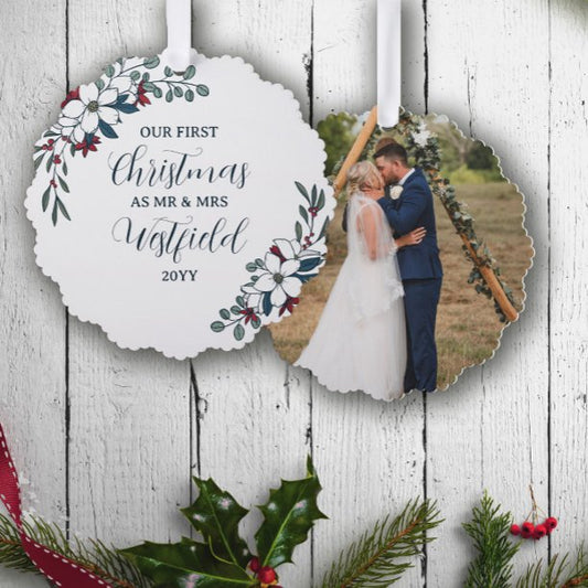 1st Christmas Married Beautiful Florals Ornament Card
