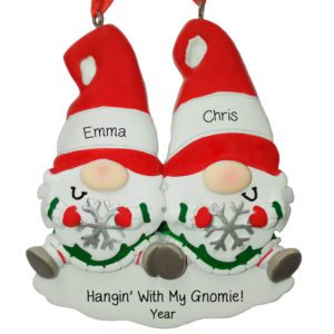 Personalized Gnome Couple Holding Snowflakes Ornament