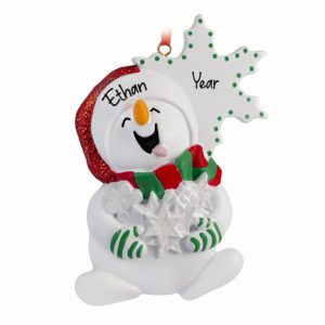 Personalized Snowman Catching Snowflakes Glittered Ornament