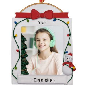 Personalized Photo Frame Glittered Bow Christmas Lights Ornament & Table Top