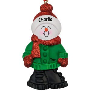 Snow BOY Wearing RED Scarf And Hat Glittered Personalized Ornament