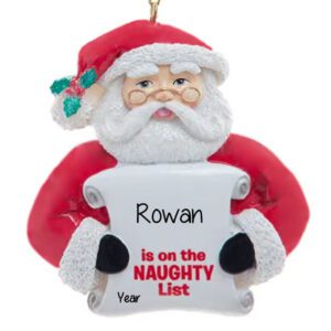 Personalized Santa Holding The NAUGHTY List Scroll Funny Ornament