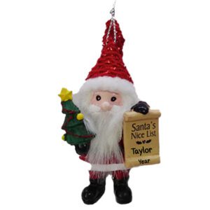 Personalized 3-D Santa Nice List Ornament – Handcrafted Resin with TREE & Scroll