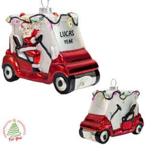 Santa On Golf Cart Fully Dimensional Glittered Glass Ornament
