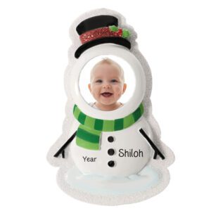 Personalized SNOWMAN Photo Frame Holder Ornament – Handcrafted Resin