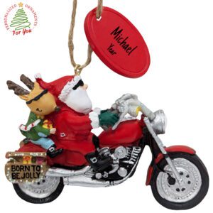 Personalized Santa And Moose Riding Motorcycle Fully Dimensional Ornament