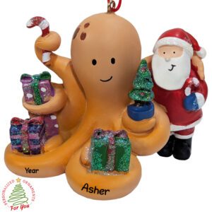 Personalized Santa With Octopus Fully Dimensional Keepsake Ornament