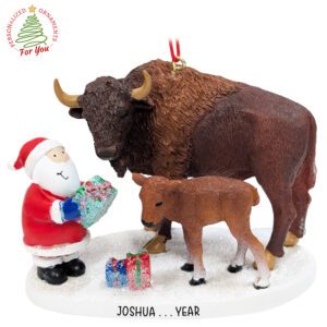 Personalized Santa With Buffalo And Calf Fully Dimensional Keepsake Ornament