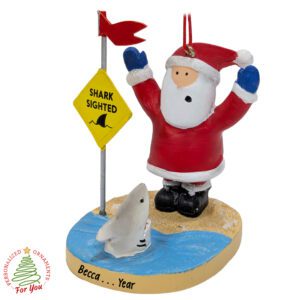 Personalized Santa At Beach Shark Sighting Fully Dimensional Ornament