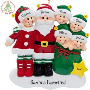 Personalized Santa And Mrs. Claus With 4 Elves Keepsake Ornament