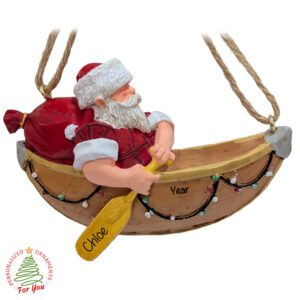 Personalized 3-D SANTA Canoe Ornament – Rustic Christmas Keepsake