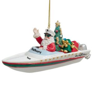 Personalized Old Guys Rule Fully Dimensional Santa Motorboat Ornament