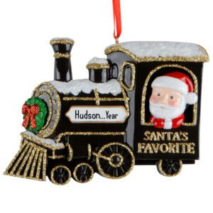 Personalized Santa’s Favorite Gold Glittered Train Ornament