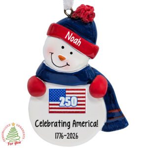 Personalized America 250 Snowman Christmas Ornament RED And BLUE