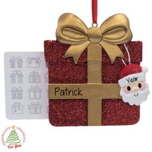 Personalized Glittered PRESENT And SANTA Card Holder And Ornament