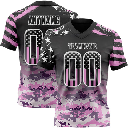 Custom Black USA Flag Camo-White Authentic Gradient Digital Camouflage Stars & Stripes Raglan Sleeves Football Jersey