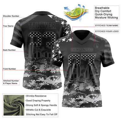 Custom Black USA Flag Camo-Steel Gray Authentic Gradient Digital Camouflage Stars & Stripes Raglan Sleeves Football Jersey