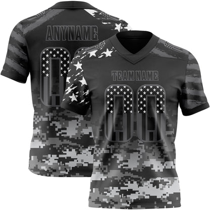 Custom Black USA Flag Camo-Steel Gray Authentic Gradient Digital Camouflage Stars & Stripes Raglan Sleeves Football Jersey
