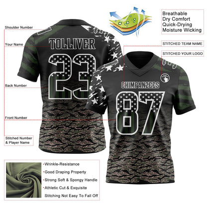 Custom Black USA Flag Camo-White Authentic Gradient Digital Camouflage Stars & Stripes Raglan Sleeves Football Jersey