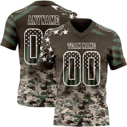 Custom Brown USA Flag Camo-White Authentic Gradient Digital Camouflage Stars & Stripes Raglan Sleeves Football Jersey