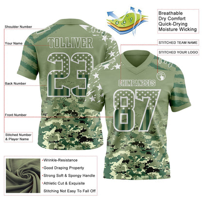 Custom Green USA Flag Camo-White Authentic Gradient Digital Camouflage Stars & Stripes Raglan Sleeves Football Jersey