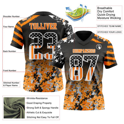 Custom Black USA Flag Camo White-Bay Orange Authentic Gradient Digital Camouflage Stars & Stripes Raglan Sleeves Football Jersey