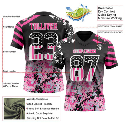 Custom Black USA Flag Camo White-Pink Authentic Gradient Digital Camouflage Stars & Stripes Raglan Sleeves Football Jersey