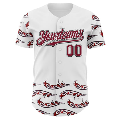 Custom White Crimson-Black Flame Feather Authentic Baseball Jersey