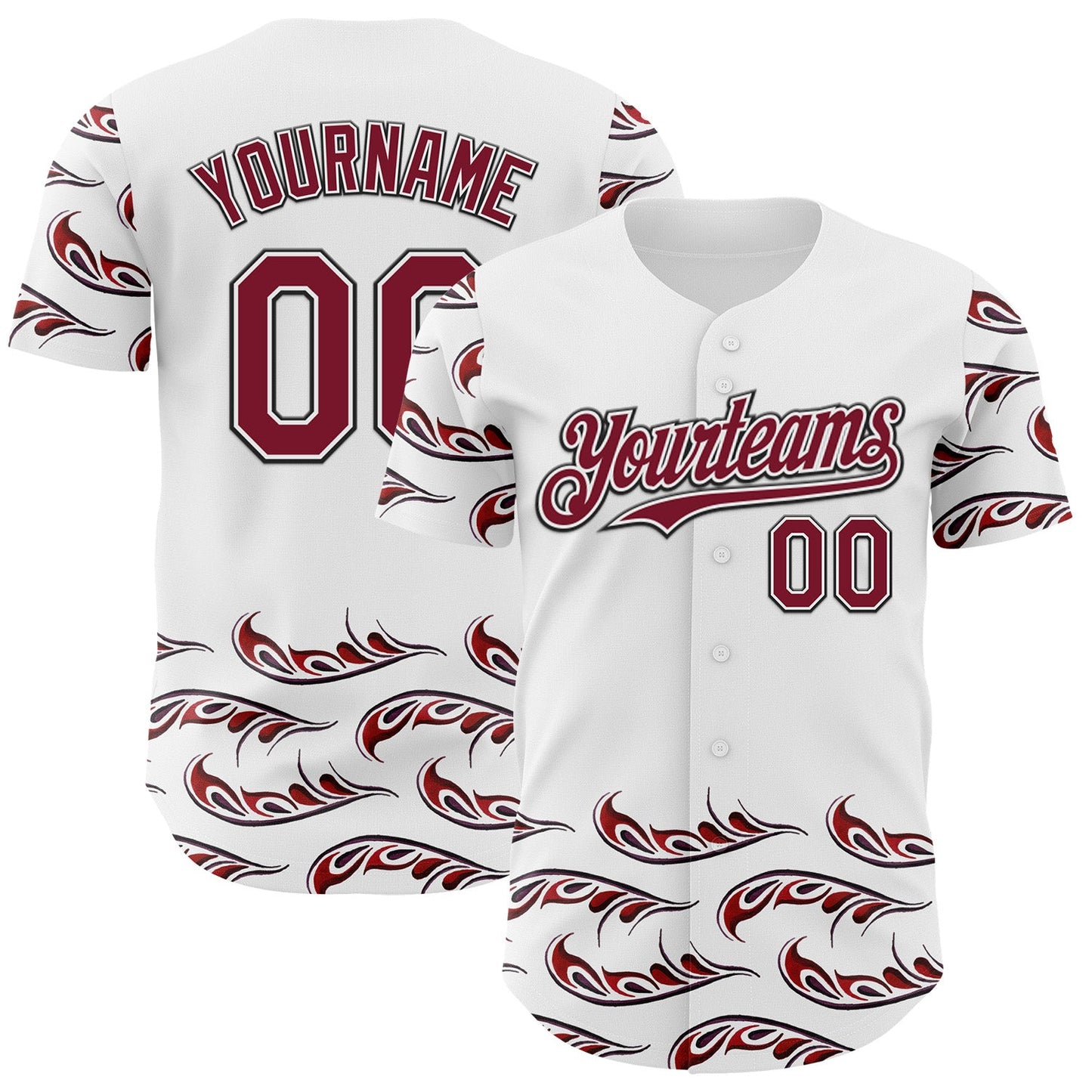 Custom White Crimson-Black Flame Feather Authentic Baseball Jersey