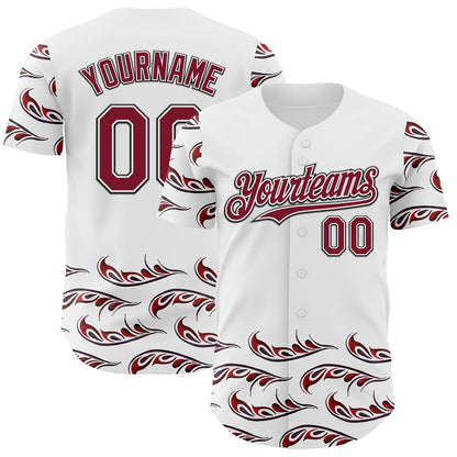 Custom White Crimson-Black Flame Feather Authentic Baseball Jersey