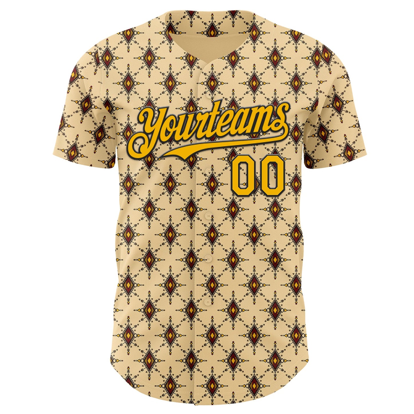 Custom Yellow Gold-Black Geometric Ethnic Authentic Baseball Jersey